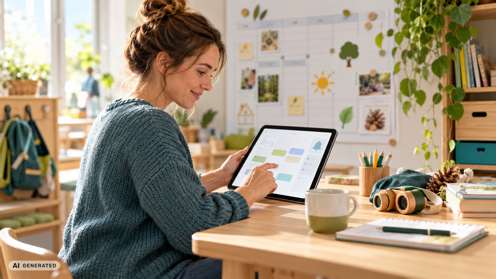 Erzieherin organisiert Termine und Erinnerungen in einem digitalen Kita-Kalender